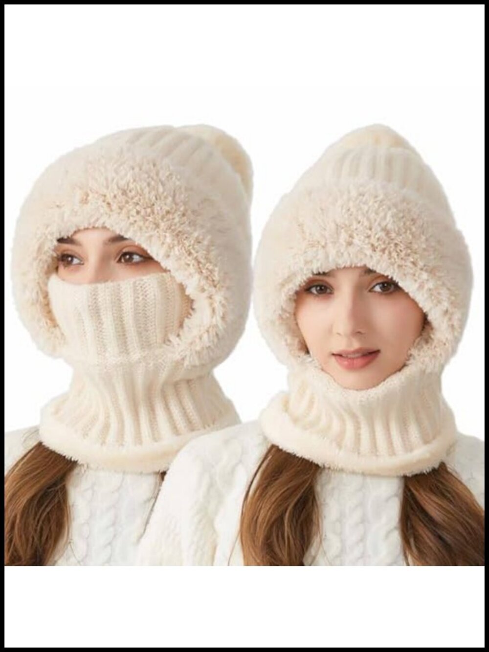 3 in 1 Knitted Beanie Hat Scarf Mask Winter Windproof Fleece Lined